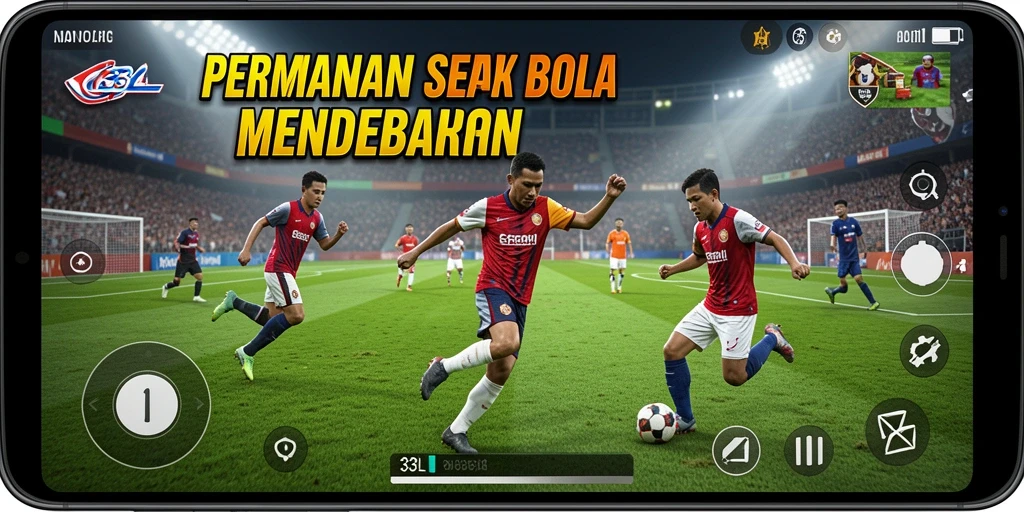 Tangkapan layar gameplay <strong>33L</strong> menunjukkan aksi seru di lapangan sepak bola.