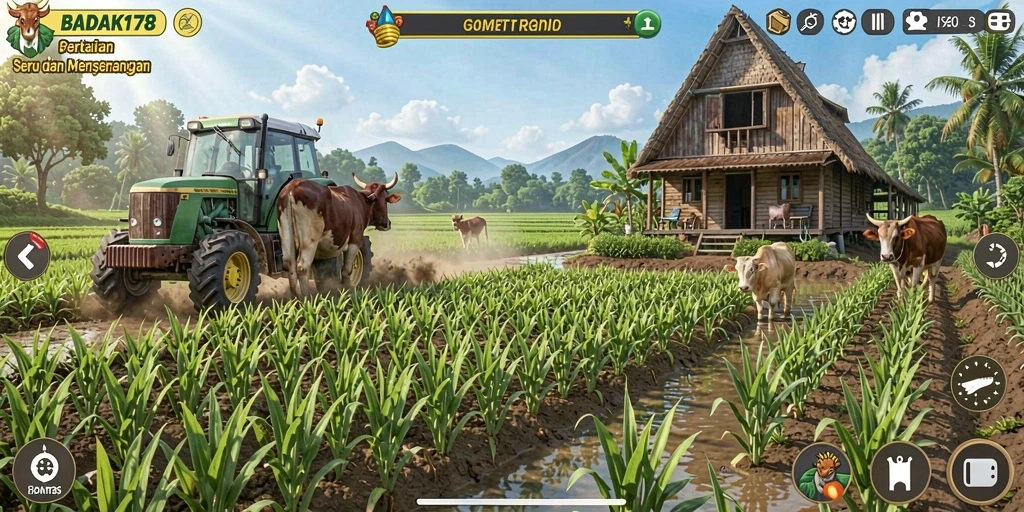 Tampilan gameplay BADAK178 dengan elemen pertanian yang mendetail.