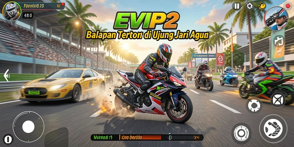 Screenshot gameplay EVIP2 saat balapan di trek menantang.