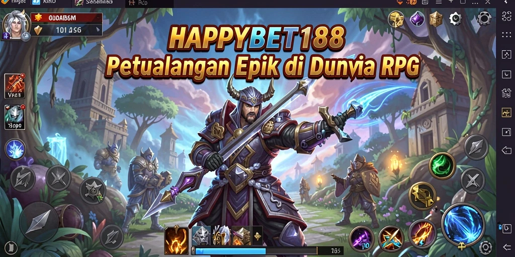 Screenshot utama HAPPYBET188 menampilkan pertarungan seru dalam dunia RPG.