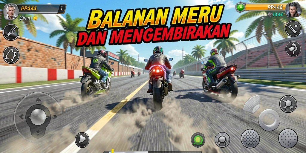 Tampilan gameplay seru balapan motor di PP444.