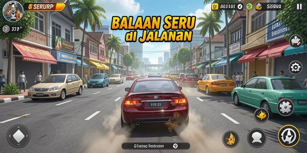 Gameplay seru SERURP dengan balapan mobil yang mendebarkan.