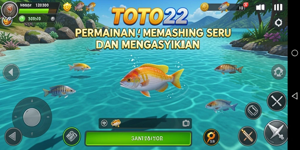 Gameplay TOTO22 menampilkan aksi seru saat memancing ikan besar.